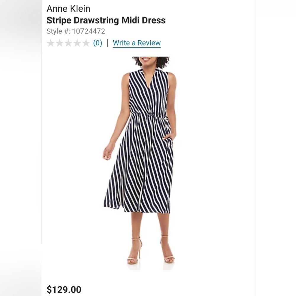 Black and White Stripe Drawstring Anne Klein Midi Dress